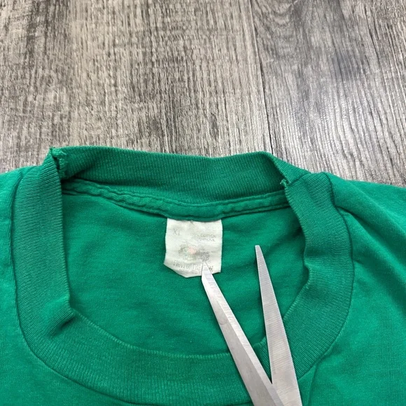 Vintage Green Selvedge Pocket Blank T Shirt Single Stitch - Picture 4 of 8